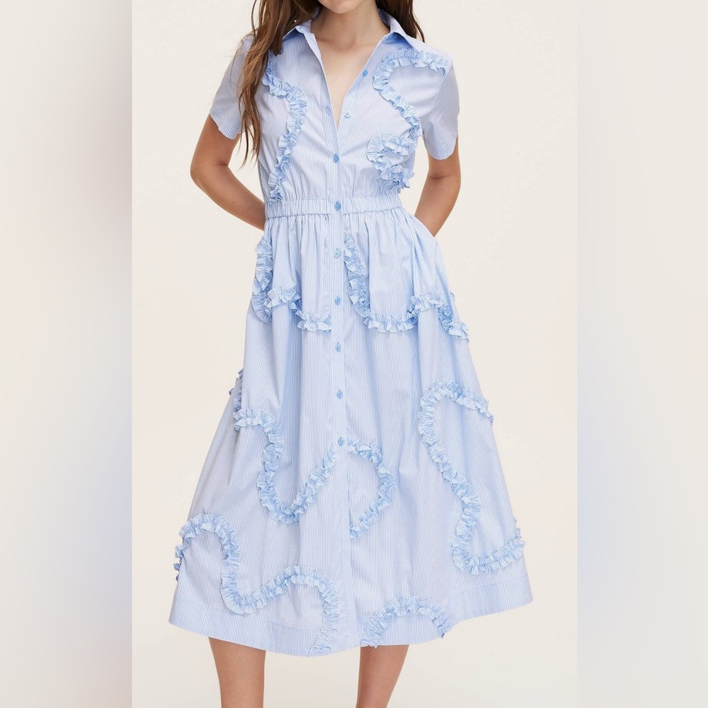 Kate Spade Target Women's Ribbon Short Sleeve Midi Shirtdress blue white stripe